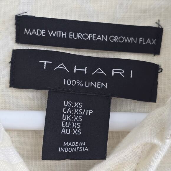 Tahari 100% Linen Shirt Dress XS Butter Yellow Collared Summer Resort Coastal - Picture 7 of 8